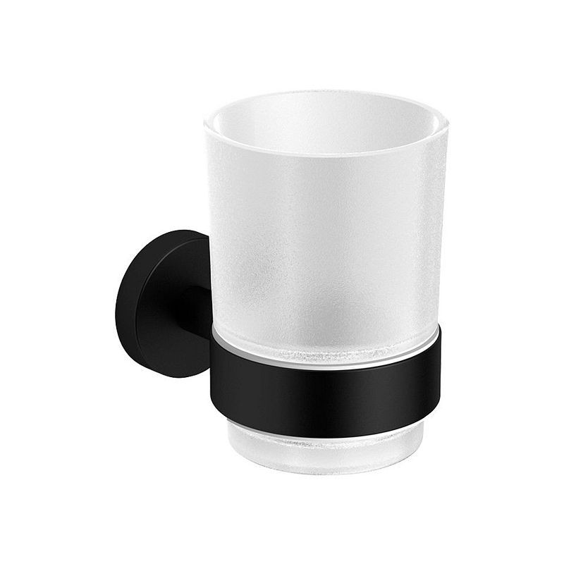 Porte-verre+gobelet HOLD O(N) coloris noir mat/verre satin