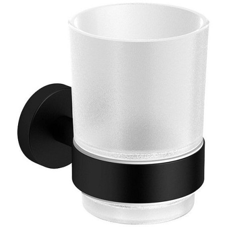 Porte-verre+gobelet HOLD O(N) coloris noir mat/verre satin