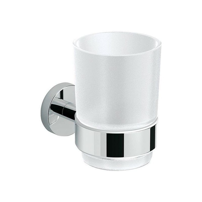 Porte-verre+gobelet HOLD O(N) coloris chrome/verre satin