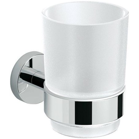 Porte-verre+gobelet HOLD O(N) coloris chrome/verre satin
