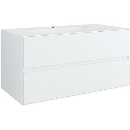Sous meuble 2 tiroirs+ lavabo sous encastrer central TENSO 90cm +trou robinet coloris blanc