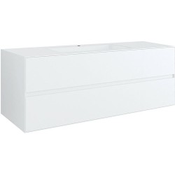 Sous meuble 2 tiroirs+ lavabo sous encastrer central TENSO 140cm +trou robinet coloris blanc