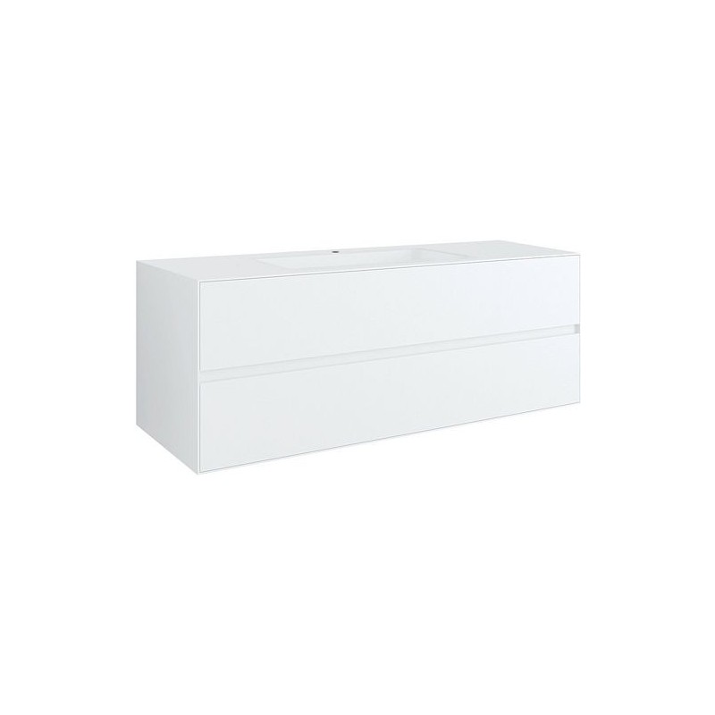 Sous meuble 2 tiroirs+ lavabo sous encastrer central TENSO 140cm +trou robinet coloris blanc