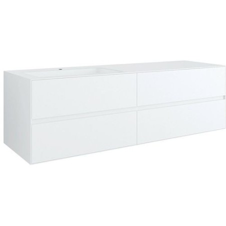 Sous meuble 4 tiroirs+ lavabo sous encastrer gauche TENSO 160cm +trou robinet coloris blanc