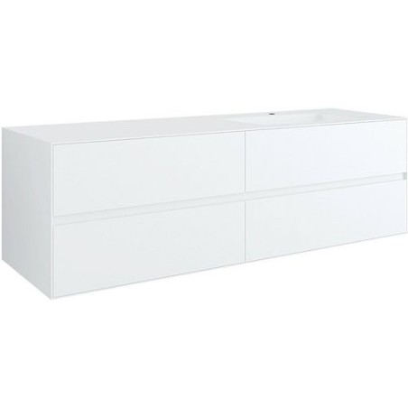 Sous meuble 4 tiroirs+ lavabo sous encastrer droite TENSO 160cm+ trou robinet coloris blanc