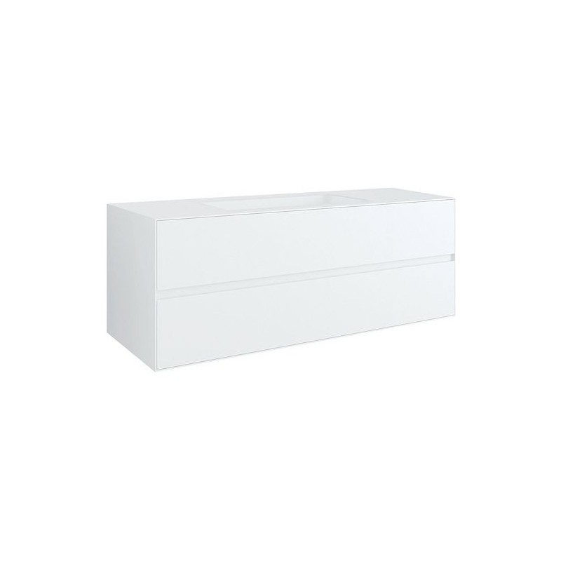 Sous meuble 2 tiroirs+ lavabo sous encastrer central TENSO 140cm sans trou robinet coloris blanc