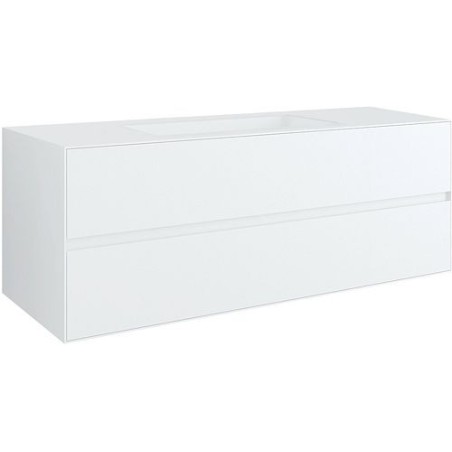 Sous meuble 2 tiroirs+ lavabo sous encastrer central TENSO 140cm sans trou robinet coloris blanc