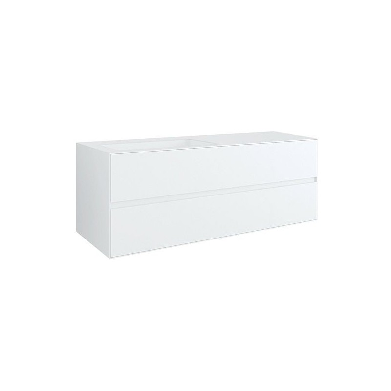 Sous meuble 2 tiroirs+ lavabo sous encastrer gauche TENSO 140cm sans trou robinet coloris blanc