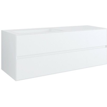 Sous meuble 2 tiroirs+ lavabo sous encastrer gauche TENSO 140cm sans trou robinet coloris blanc