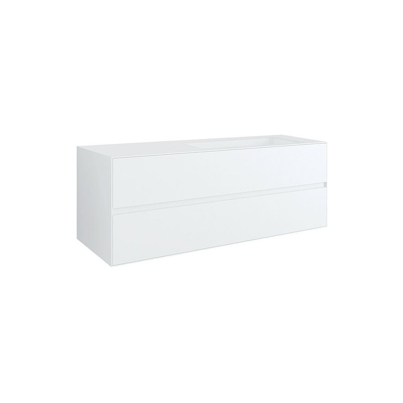 Sous meuble 2 tiroirs+ lavabo sous encastrer droite TENSO 140cm sans trou robinet coloris blanc