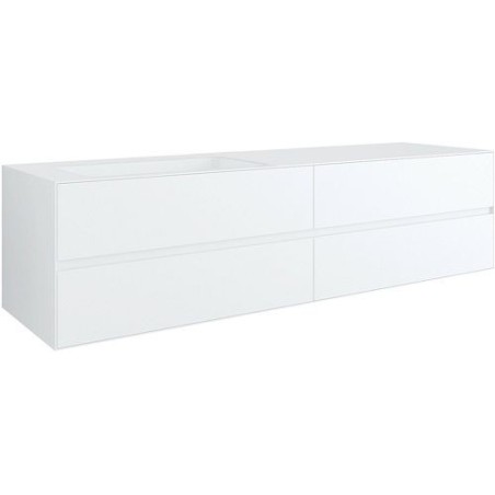 Sous meuble 4 tiroirs+ lavabo sous encastrer gauche TENSO 180cm sans trou robinet coloris blanc