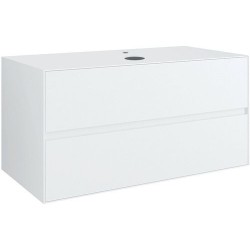 Sous meuble 2 tiroirs+ tablette pour lavabo a poser central TENSO 90cm TENSO +trou robinet coloris blanc