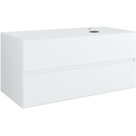 Sous meuble 2 tiroirs+ tablette pour lavabo a poser droite TENSO 120cm TENSO +trou robinet coloris blanc