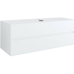 Sous meuble 2 tiroirs+ tablette pour lavabo a poser central TENSO 140cm +trou robinet coloris blanc