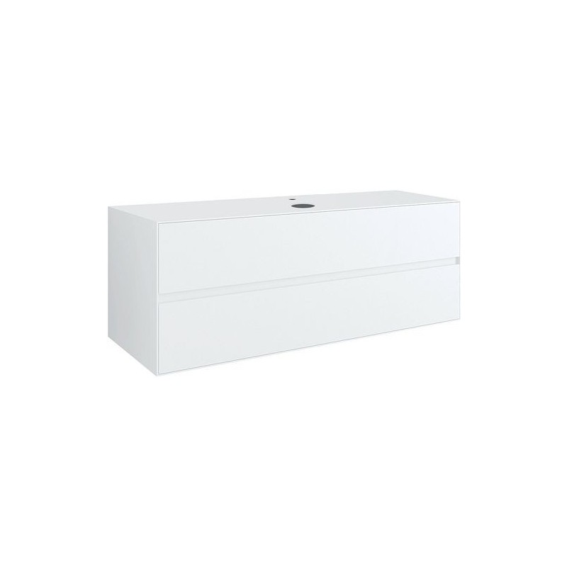 Sous meuble 2 tiroirs+ tablette pour lavabo a poser central TENSO 140cm +trou robinet coloris blanc