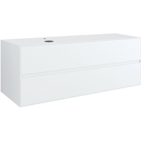 Sous meuble 2 tiroirs+ tablette pour lavabo a poser gauche TENSO 140cm +trou robinet coloris blanc