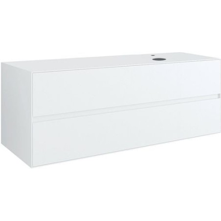 Sous meuble 2 tiroirs+ tablette pour lavabo a poser droite TENSO 140cm +trou robinet coloris blanc