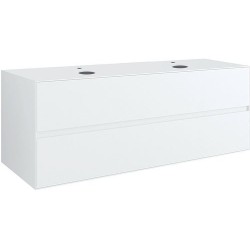 Sous meuble 2 tiroirs+ tablette pour 2 lavabos a poser TENSO 140cm +trous robinets coloris blanc