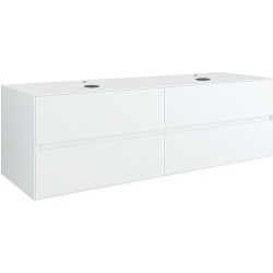 Sous meuble 4 tiroirs+ tablette pour 2 lavabos a poser TENSO 160cm +trous robinets coloris blanc