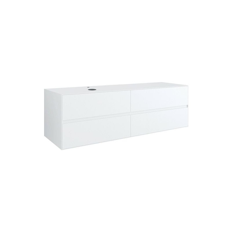 Sous meuble 4 tiroirs+ tablette pour lavabo a poser gauche TENSO 160cm +trou robinet coloris blanc