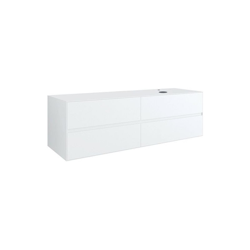 Sous meuble 4 tiroirs+ tablette pour lavabo a poser droite TENSO 160cm +trou robinet coloris blanc