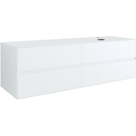 Sous meuble 4 tiroirs+ tablette pour lavabo a poser droite TENSO 160cm +trou robinet coloris blanc