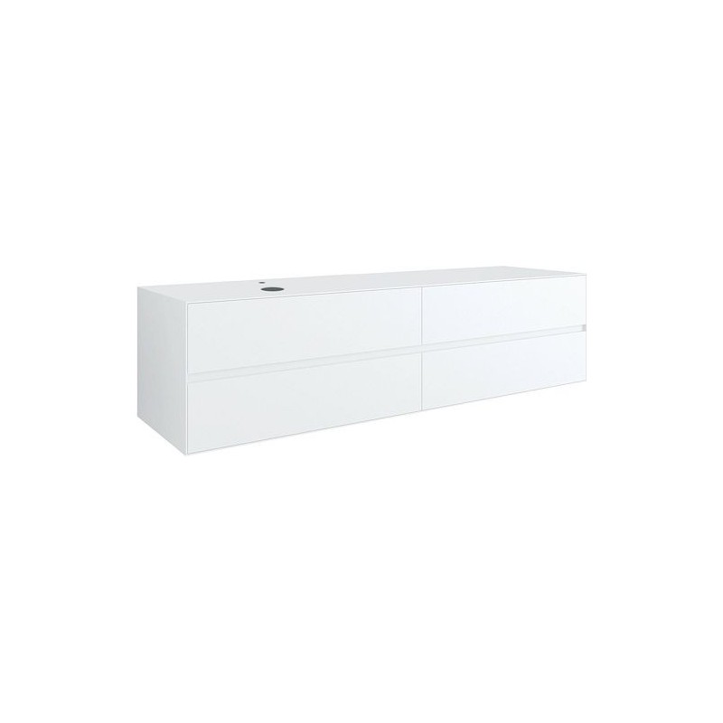 Sous meuble 4 tiroirs+ tablette pour lavabo a poser gauche TENSO 180cm +trou robinet coloris blanc