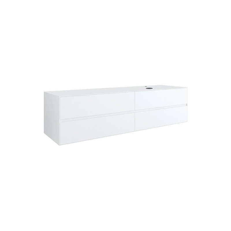 Sous meuble 4 tiroirs+ tablette pour lavabo a poser droite TENSO 180cm +trou robinet coloris blanc