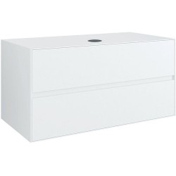 Sous meuble 2 tiroirs+ tablette pour lavabo a poser central TENSO 90cm TENSO sans trou robinet coloris blanc