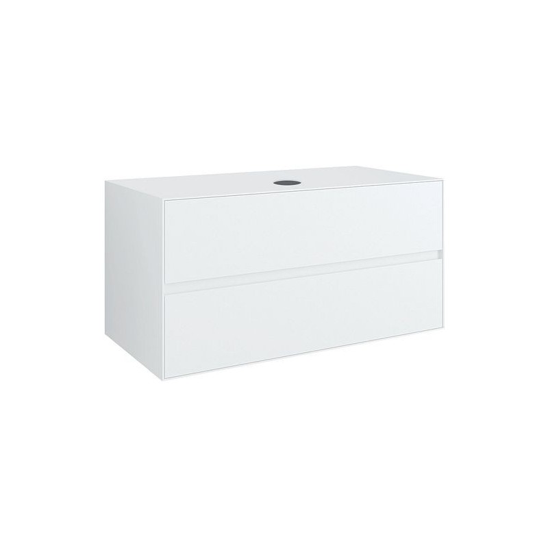 Sous meuble 2 tiroirs+ tablette pour lavabo a poser central TENSO 90cm TENSO sans trou robinet coloris blanc