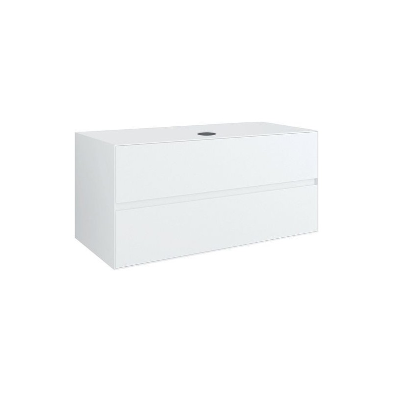 Sous meuble 2 tiroirs+ tablette pour lavabo a poser central TENSO 120cm TENSO sans trou robinet coloris blanc