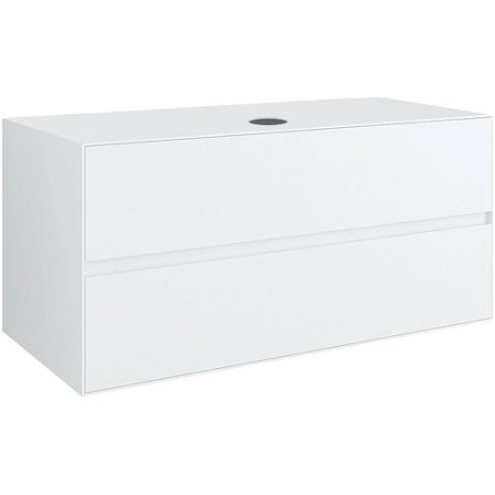 Sous meuble 2 tiroirs+ tablette pour lavabo a poser central TENSO 120cm TENSO sans trou robinet coloris blanc