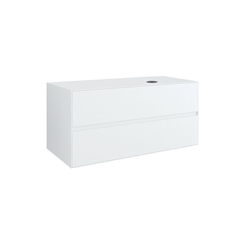 Sous meuble 2 tiroirs+ tablette pour lavabo a poser droite TENSO 120cm TENSO sans trou robinet coloris blanc