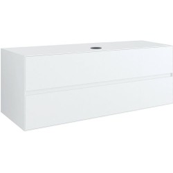 Sous meuble 2 tiroirs+ tablette pour lavabo a poser central TENSO 140cm sans trou robinet coloris blanc