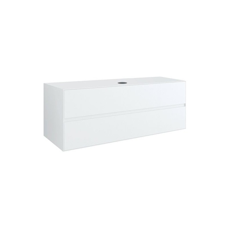 Sous meuble 2 tiroirs+ tablette pour lavabo a poser central TENSO 140cm sans trou robinet coloris blanc