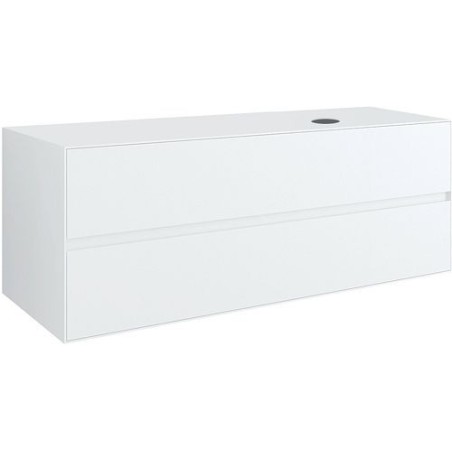Sous meuble 2 tiroirs+ tablette pour lavabo a poser droite TENSO 140cm sans trou robinet coloris blanc