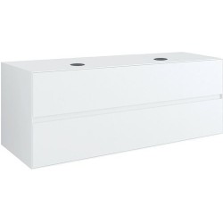 Sous meuble 2 tiroirs+ tablette pour 2 lavabos a poser TENSO 140cm sans trous robinets coloris blanc