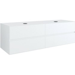 Sous meuble 4 tiroirs+ tablette pour 2 lavabos a poser TENSO 160cm sans trous robinets coloris blanc