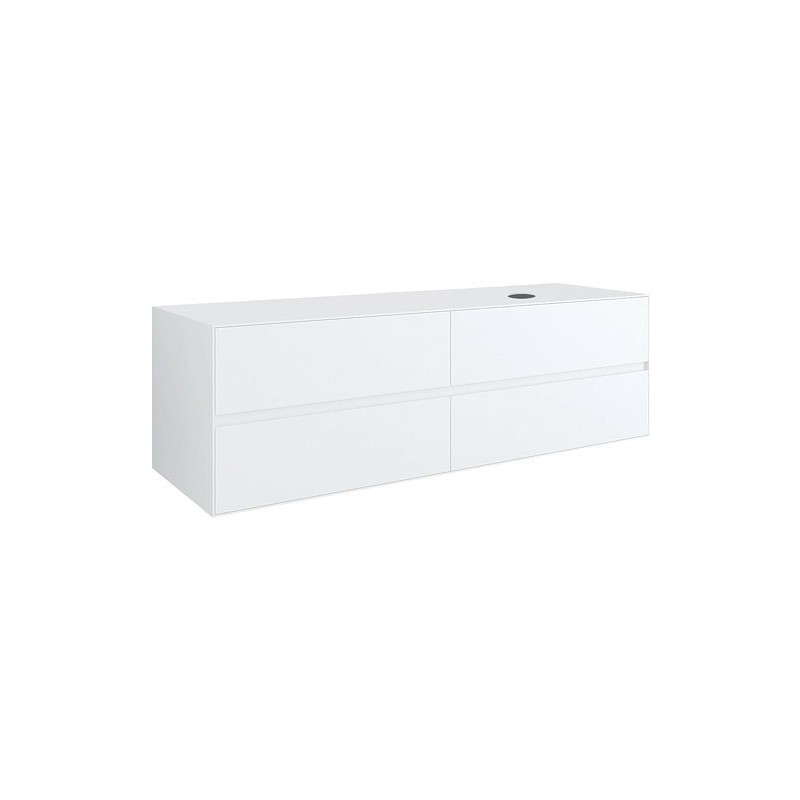 Sous meuble 4 tiroirs+ tablette pour lavabo a poser droite TENSO 160cm sans trou robinet coloris blanc