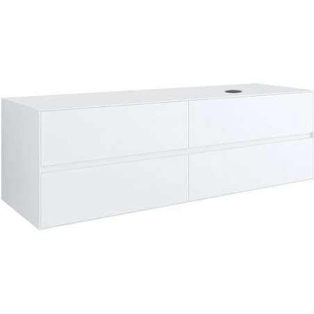 Sous meuble 4 tiroirs+ tablette pour lavabo a poser droite TENSO 160cm sans trou robinet coloris blanc