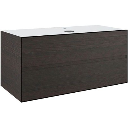 Sous meuble 2 tiroirs+ tablette pour lavabo a poser central TENSO 120cm TENSO +trou robinet coloris wengé