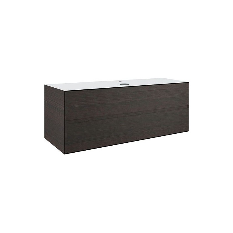 Sous meuble 2 tiroirs+ tablette pour lavabo a poser central TENSO 140cm +trou robinet coloris wengé