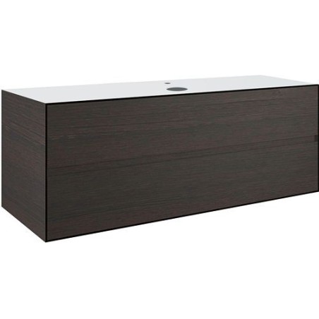 Sous meuble 2 tiroirs+ tablette pour lavabo a poser central TENSO 140cm +trou robinet coloris wengé