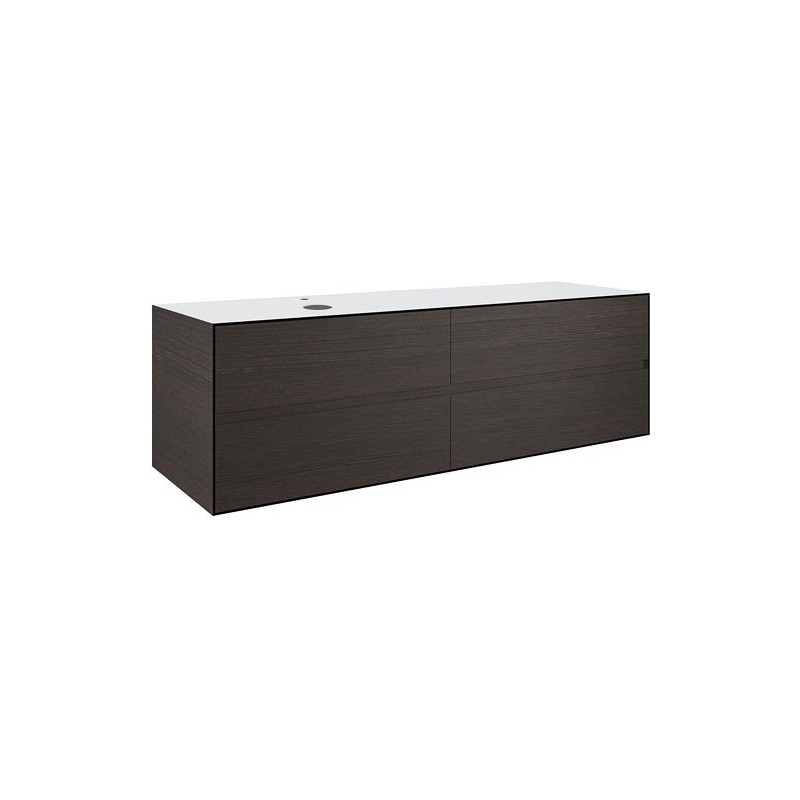 Sous meuble 4 tiroirs+ tablette pour lavabo a poser gauche TENSO 160cm +trou robinet coloris wengé