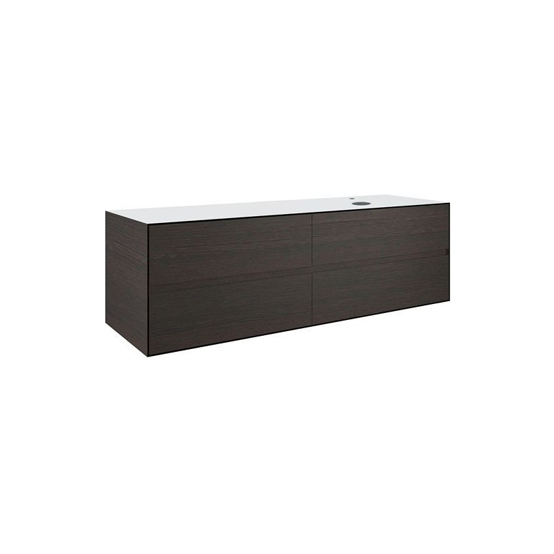 Sous meuble 4 tiroirs+ tablette pour lavabo a poser droite TENSO 160cm +trou robinet coloris wengé