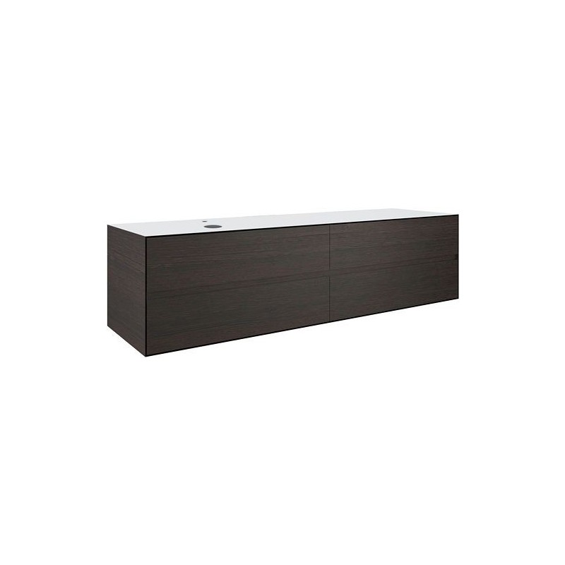 Sous meuble 4 tiroirs+ tablette pour lavabo a poser gauche TENSO 180cm +trou robinet coloris wengé