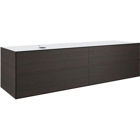 Sous meuble 4 tiroirs+ tablette pour lavabo a poser gauche TENSO 180cm +trou robinet coloris wengé