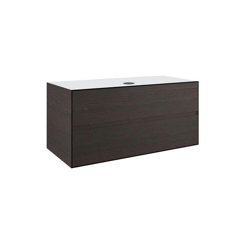 Sous meuble 2 tiroirs+ tablette pour lavabo a poser central TENSO 120cm TENSO sans trou robinet coloris wengé