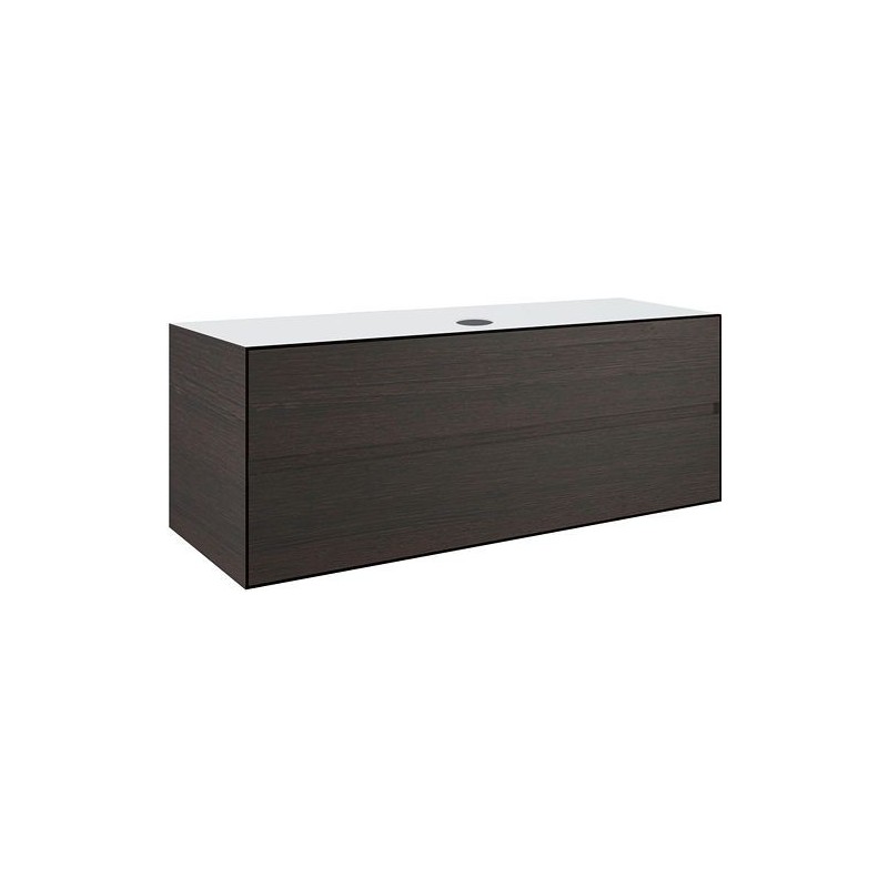 Sous meuble 2 tiroirs+ tablette pour lavabo a poser central TENSO 140cm sans trou robinet coloris wengé