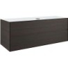 Sous meuble 2 tiroirs+ tablette pour lavabo a poser central TENSO 140cm sans trou robinet coloris wengé